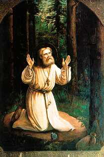Преподобный Серафим молится на камне